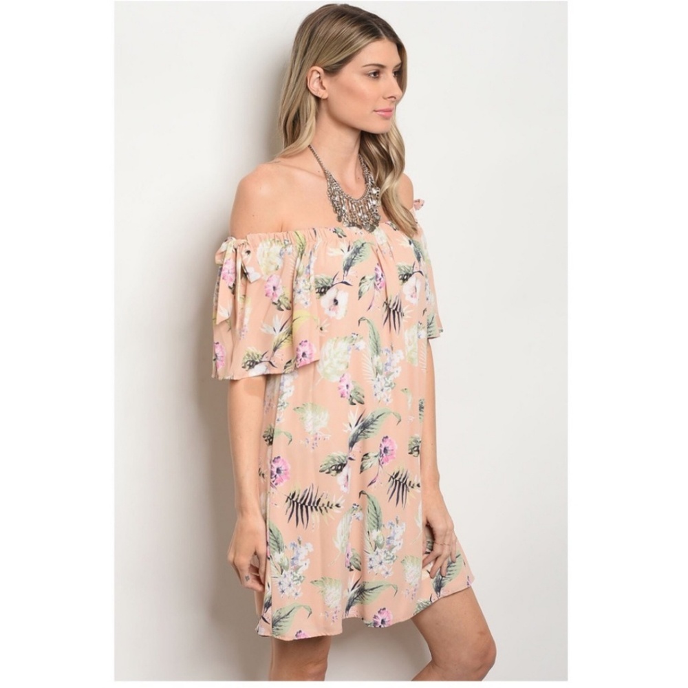 Tropical Blush off shoulder floral flowy Dress